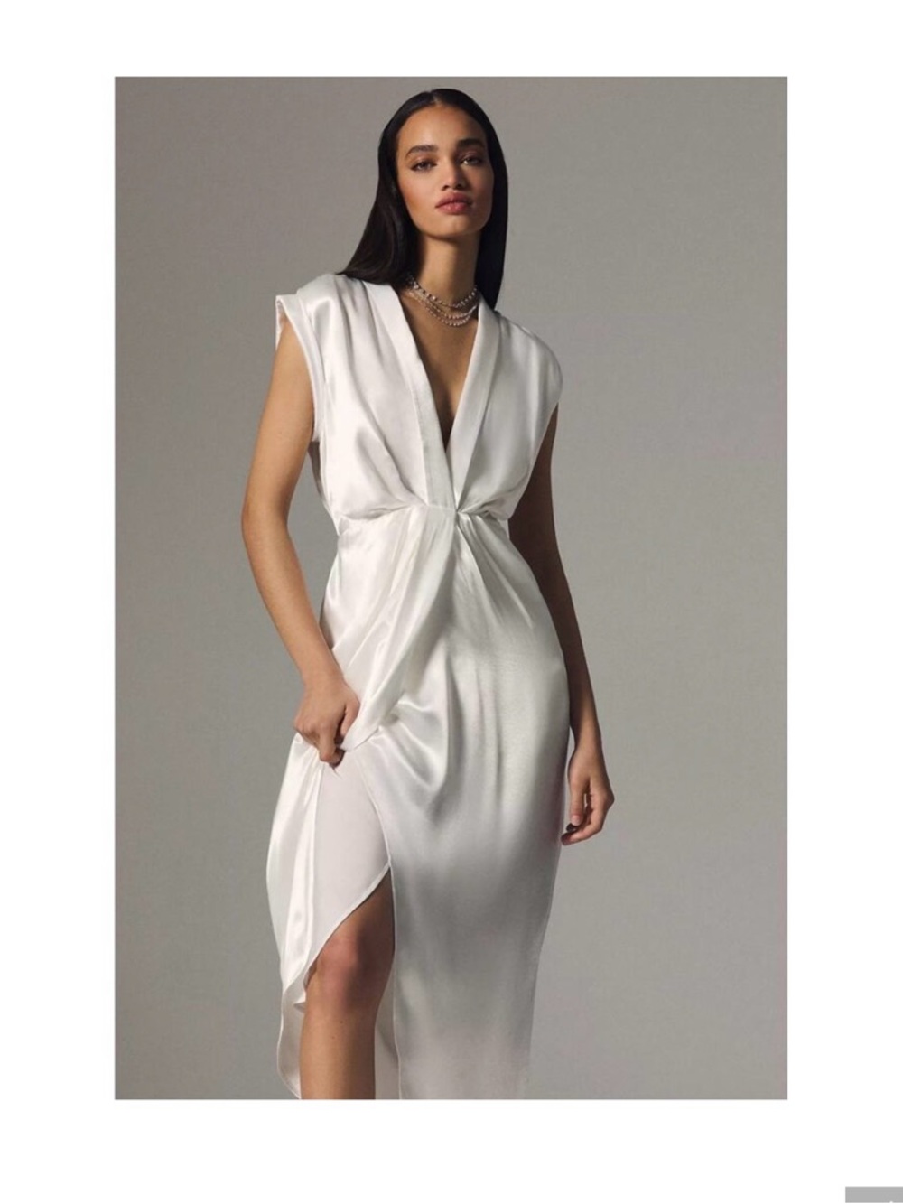 Anthropologie Sleeveless V-Neck Twist-Front Satin Dress